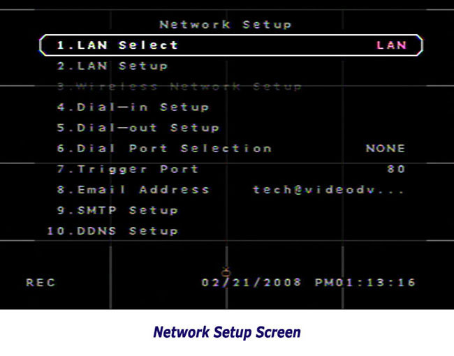 Network Setup Screen