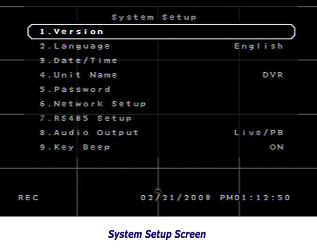 System Setup Screen