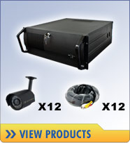 12 Camera Digital Video Recorder Systems come with DVR, 12 cameras, cable, connectors, documentation, warranty, and free technical support.