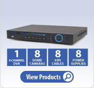 8 Camera Digital Video Recorder Systems come with DVR, 8 cameras, cable, connectors, documentation, warranty, and free technical support.