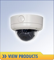 Dome cameras are a popular style. Lots of different styles and features are available. Some domes can be used outside.