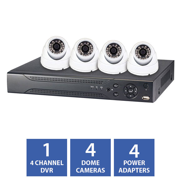 4 Channel Dome HDoverCoax Camera & DVR Kit